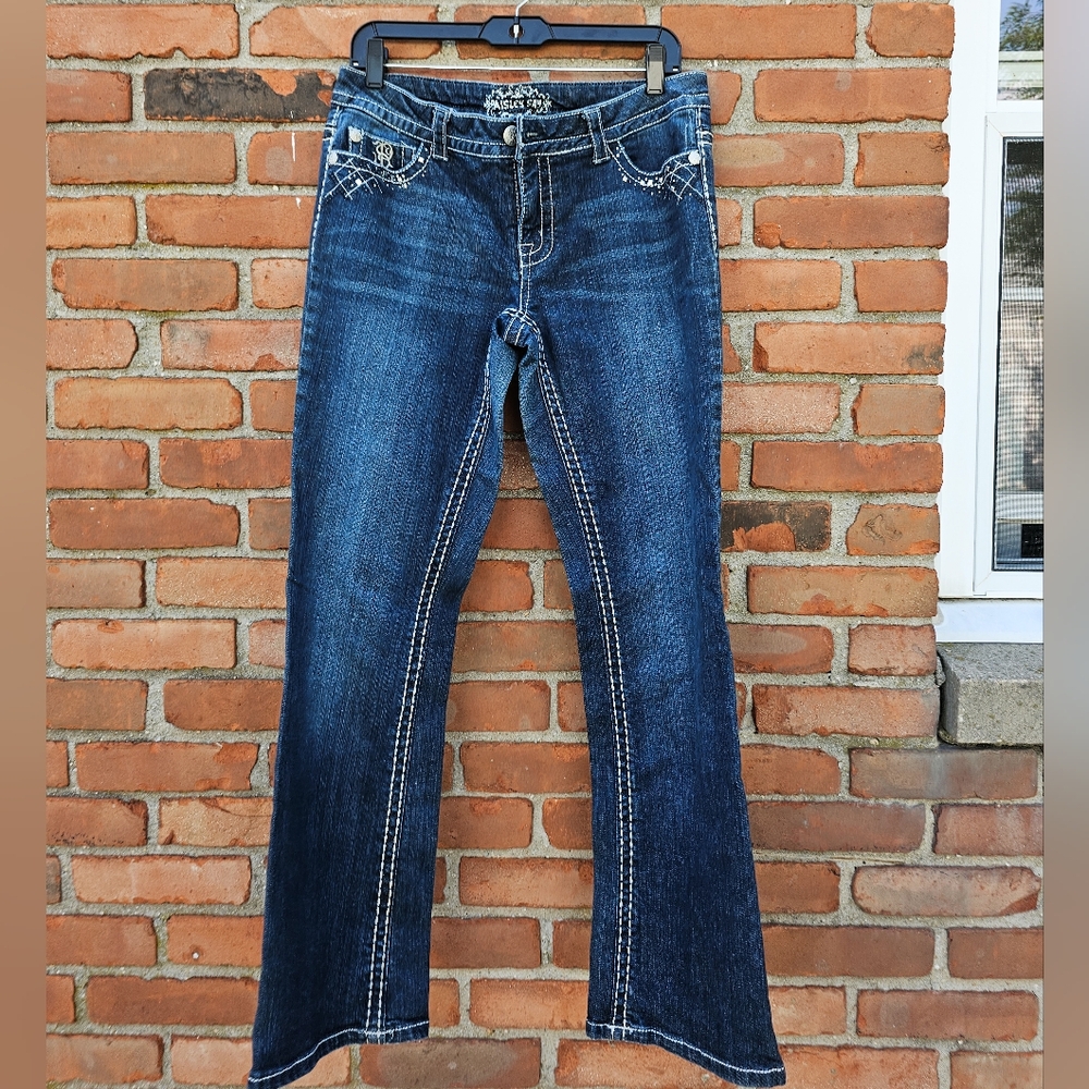 Paisley Sky Embellished Bootcut Jeans – Thick Stitching – Size 12